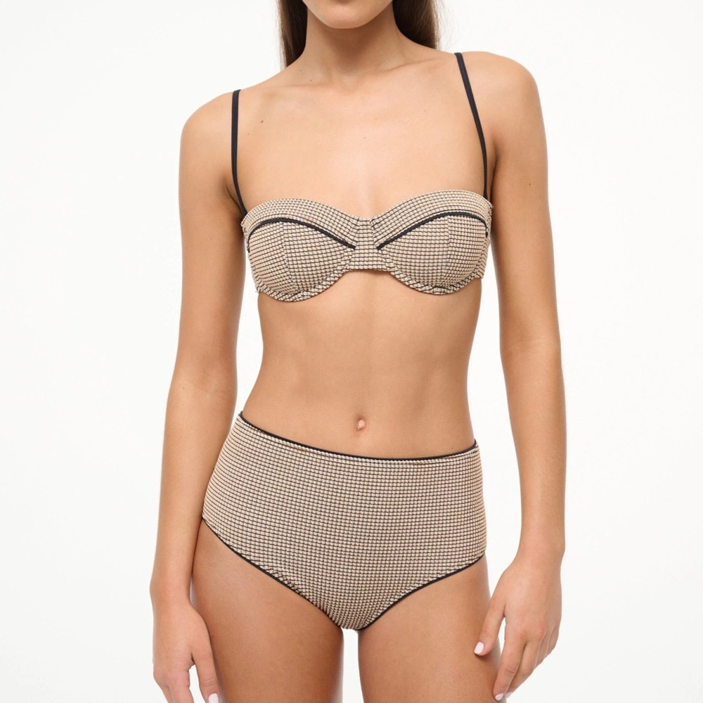 Staud Women's Tan and Black Houndstooth Bikini Set